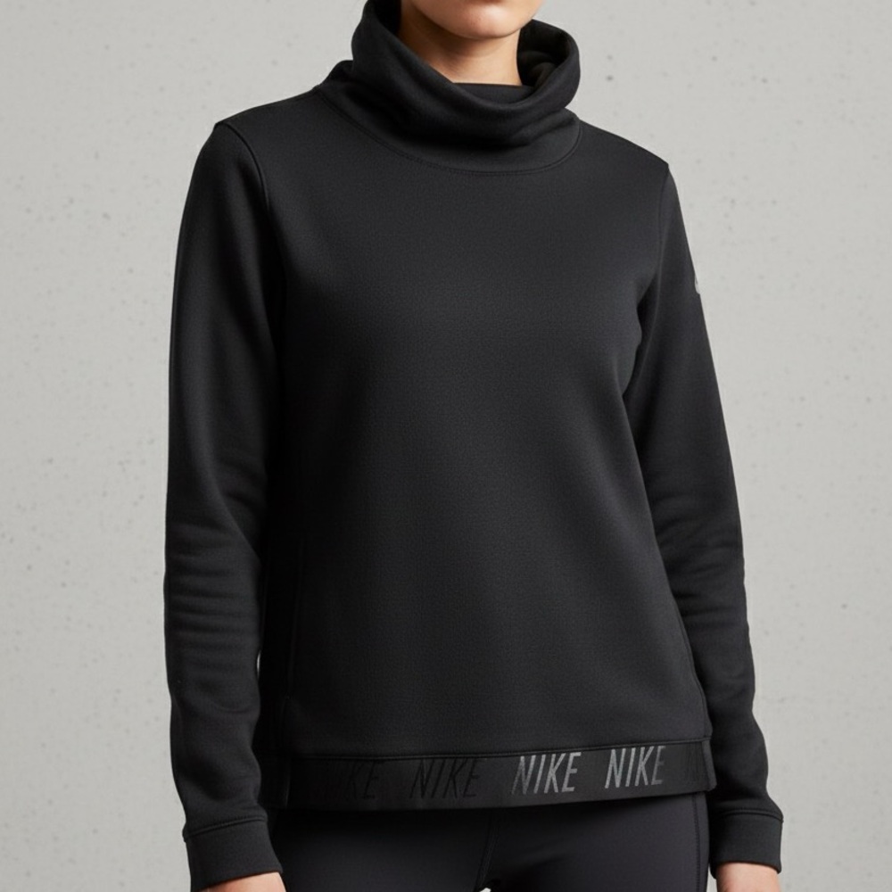 Athletic Nike Dri-FIT Black Fleece Cowl Neck Pullover Size M Medium